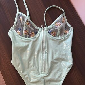 Savage X Fenty Tutti Frutti Mint Green Bodysuit with Pineapple Embroidery Small